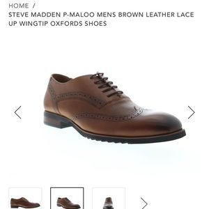 Steve Madden Men’s Dress Shoes - Brown Leather Lace Up Wingtip Oxford Shoes